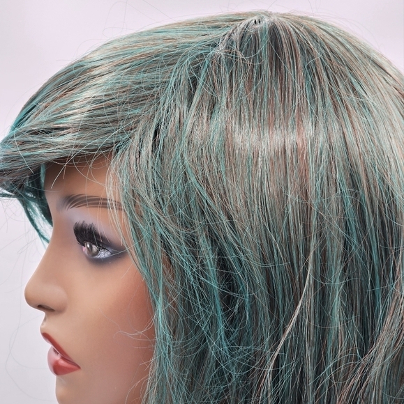 Brown & Green Long Wavy Synthetic Wig - Picture 6 of 8